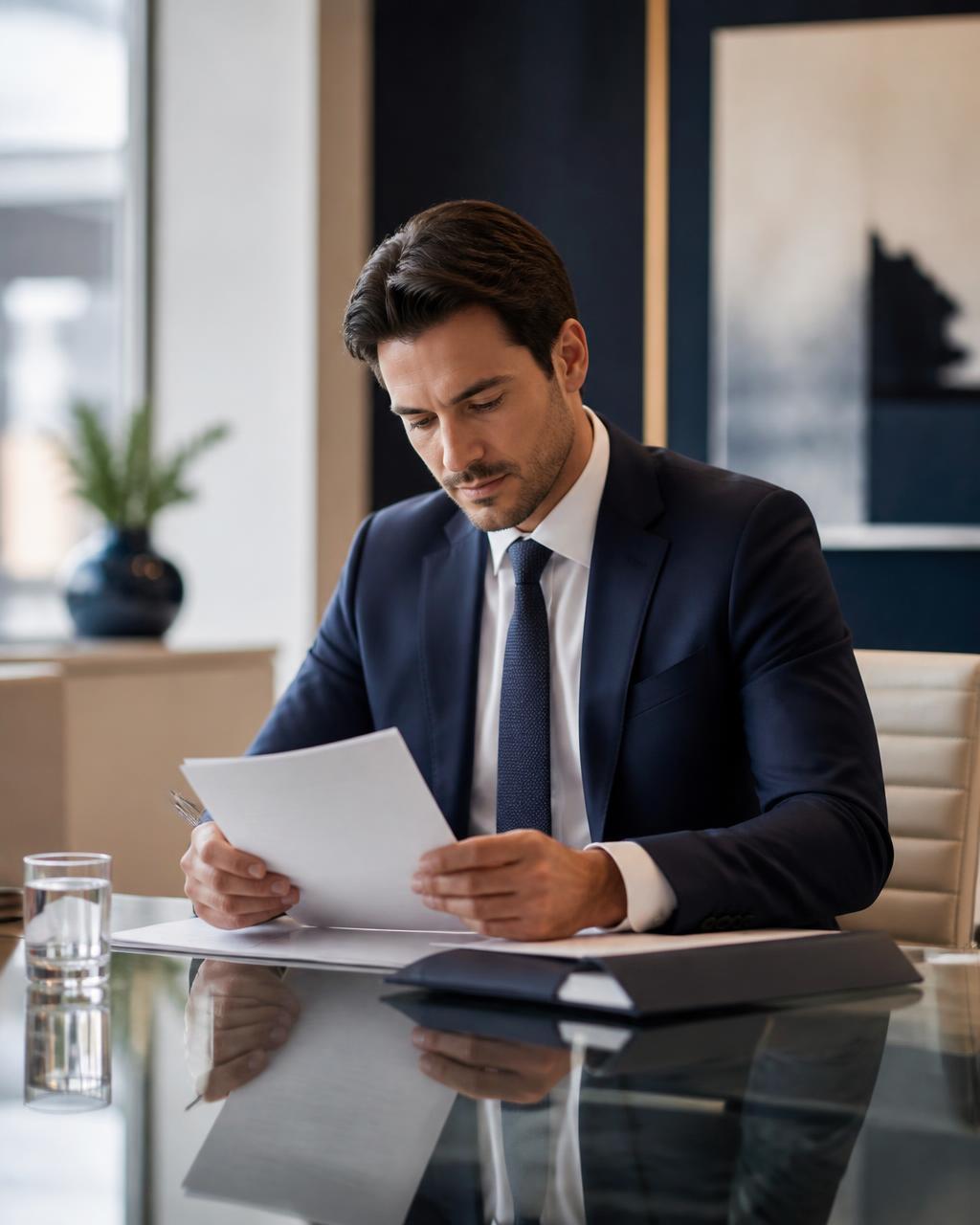 Modern financial services office with professionals collaborating